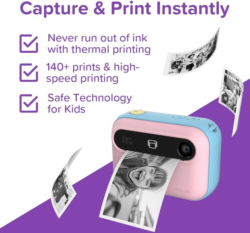 My First New Camera Insta 20 - Instant Print Digital Camera for Kids with 16MP Photos 1080P, 4-12 Years Old Girl Gift Ideas, Thermal Printing No Ink, Support Micro SD Card (Cotton Candy) - Image 3